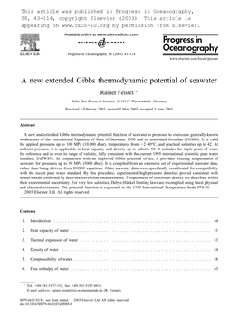 A New Extended Gibbs Thermodynamic Potential of Seawater Rainer Feistel ∗