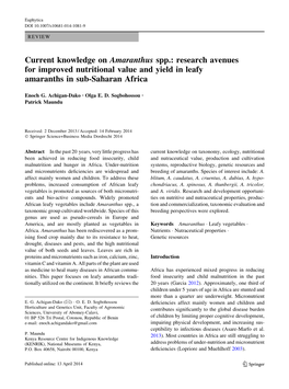 Current Knowledge on Amaranthus Spp.: Research Avenues for Improved Nutritional Value and Yield in Leafy Amaranths in Sub-Saharan Africa