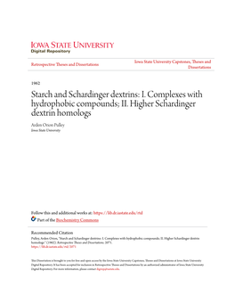 Starch and Schardinger Dextrins: I. Complexes with Hydrophobic Compounds; II