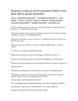 Integrative Analyses Unveil Speciation Linked to Host Plant Shift in Spialia Butterflies JUAN L