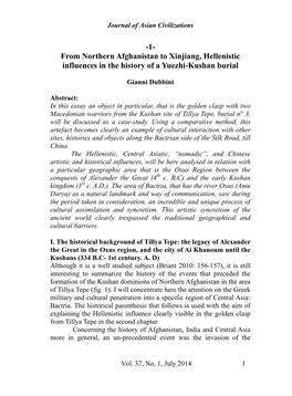 From Northern Afghanistan to Xinjiang, Hellenistic Influences in the History of a Yuezhi-Kushan Burial
