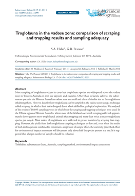 Troglofauna in the Vadose Zone: Comparison of Scraping and Trapping Results and Sampling Adequacy
