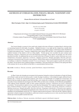 Ascidians at Currais Islands, Paraná, Brazil: Taxonomy and Distribution