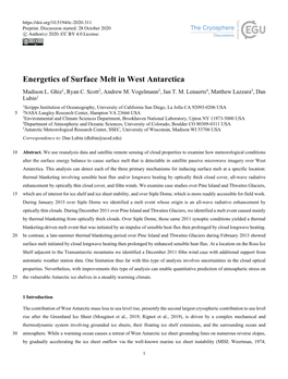 Energetics of Surface Melt in West Antarctica Madison L