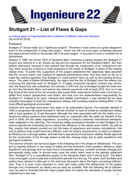 Stuttgart 21 – List of Flaws & Gaps