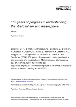 100 Years of Progress in Understanding the Stratosphere and Mesosphere