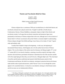 Theistic and Non-Theistic Belief in China