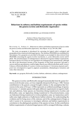 Behaviour in Cultures and Habitat Requirements of Species Within the Genera Loreleia and Rickenella (Agaricales)