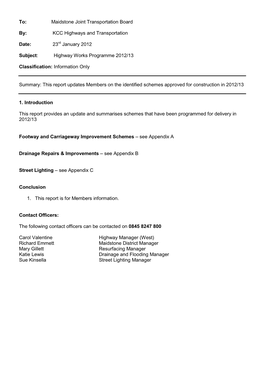 KCC Highways and Transportation Date