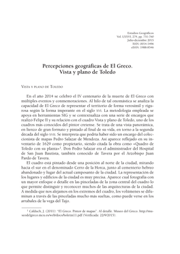 Percepciones Geográficas De El Greco. Vista Y Plano De Toledo