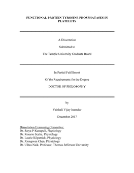 Functional Protein Tyrosine Phosphatases in Platelets A