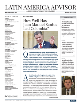 LATIN AMERICA ADVISOR a DAILY PUBLICATION of the DIALOGUE Friday, July 6, 2018