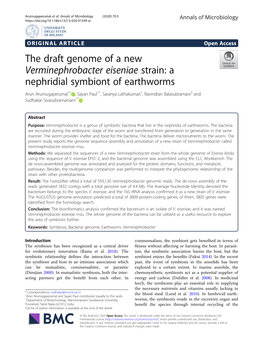 The Draft Genome of a New Verminephrobacter Eiseniae Strain