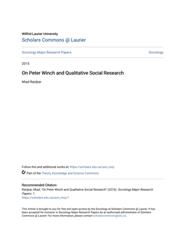 On Peter Winch and Qualitative Social Research