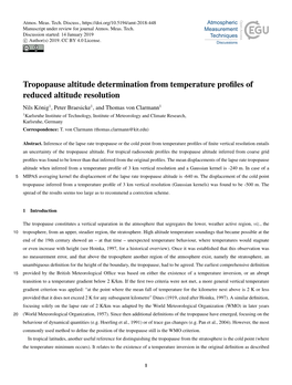 Tropopause Altitude Determination from Temperature Profiles Of