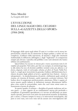 L'evoluzione Del Linguaggio Del Ciclismo Nella Gazzetta Dello Sport (1984-2008)