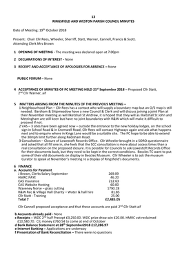 13 RINGSFIELD and WESTON PARISH COUNCIL MINUTES Date