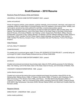 Scott Essman – 2010 Resume