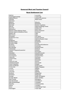 Somerset West and Taunton Council Rural Settlement List