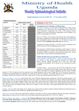 Epidemiological Bulletin for Uganda Week 46 of 2013