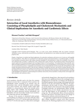 Review Article Interaction of Local Anesthetics with Biomembranes