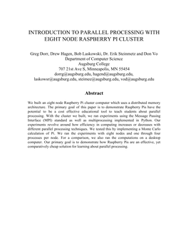 Parallel Processing with Eight-Node Raspberry Pi Cluster