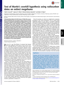 Test of Martints Overkill Hypothesis Using Radiocarbon Dates on Extinct Megafauna