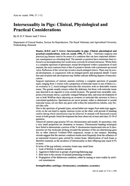 Lntersexuality in Pigs: Clinical, Physiological and Practical Considerations