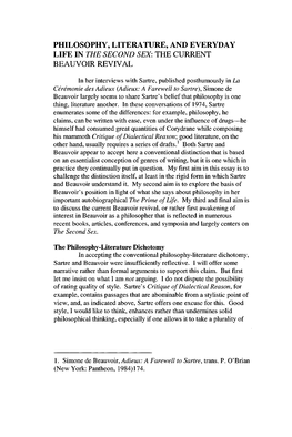 Philosophy, Literature, and Everyday Life in the Second Sex: the Current Beauvoir Revnal