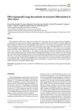 Effect of Geographic Range Discontinuity on Taxonomic Differentiation of Abies Cilicica