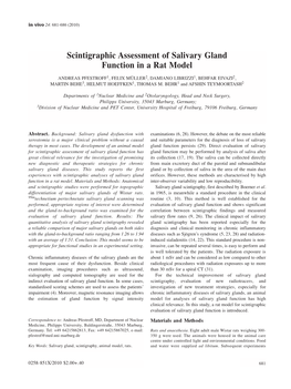 Scintigraphic Assessment of Salivary Gland Function in a Rat Model