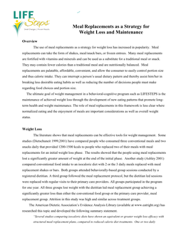 Meal Replacement As a Strategy for Weight Loss