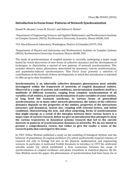 Introduction to Focus Issue: Patterns of Network Synchronization