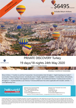 PRIVATE DISCOVERY Turkey 19 Days/18 Nights 24Th May 2020 ������������������������