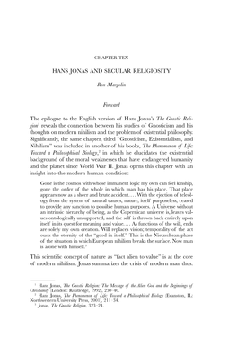 HANS JONAS and SECULAR RELIGIOSITY Ron Margolin