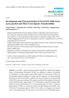 Development and Characterization of Novel EST-Ssrs from Larix Gmelinii and Their Cross-Species Transferability