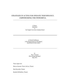 Strategies in Acting for Operatic Performance: Empowering the Powerful