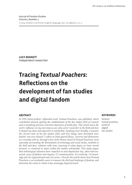 Tracing Textual Poachers: Reflections on the Development of Fan Studies and Digital Fandom