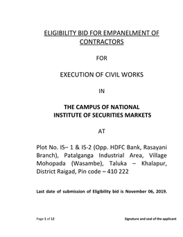 Eligibility Bid for Sitc of Bms at Nism Campus, Patalganga