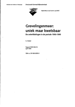 Grevelingenmeer: Uniek Maar Kwetsbaar De Ontwikkelingen in De Periode 1990-1995