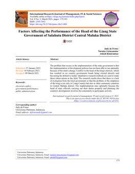 Factors Affecting the Performance of the Head of the Liang State Government of Salahutu District Central Maluku District