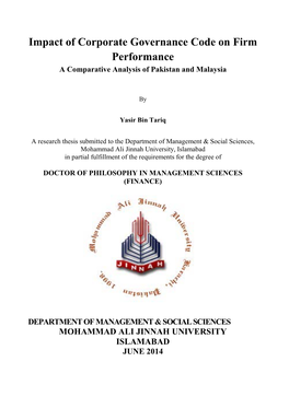 Impact of Corporate Governance Code on Firm Performance a Comparative Analysis of Pakistan and Malaysia