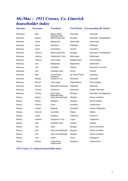 Mc/Mac - 1911 Census, Co
