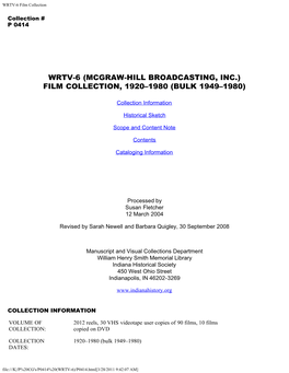 Wrtv-6 (Mcgraw-Hill Broadcasting, Inc.) Film Collection, 1920–1980 (Bulk 1949–1980)