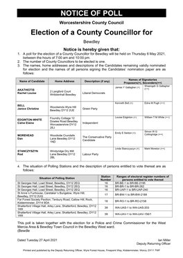 NOTICE of POLL Election of a County Councillor