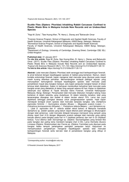 Scuttle Flies (Diptera: Phoridae) Inhabiting Rabbit Carcasses Confined to Plastic Waste Bins in Malaysia Include New Records and an Undescribed Species