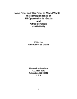 Home Front and War Front in World War II: the Correspondence of Jill Oppenheim De Grazia and Alfred De Grazia (1942-1945)