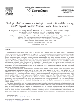 Geologic, Fluid Inclusion and Isotopic Characteristics of the Jinding Zn–Pb