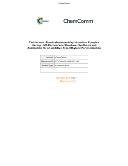 Zwitterionic Aluminabenzene-Alkylzirconium Complex Having Half-Zirconocene Structure: Synthesis and Application for an Additive-Free Ethylene Polymerization