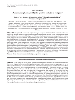 Pseudomonas Fluorescens Migula, ¿Control Biológico O Patógeno?